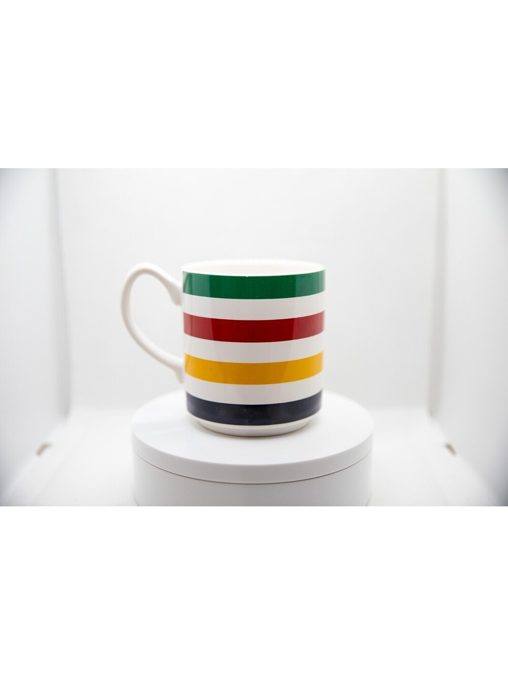 NWT HUDSON'S BAY HBC STRIPES MULTISTRIPES WHITE CLASSIC MUG